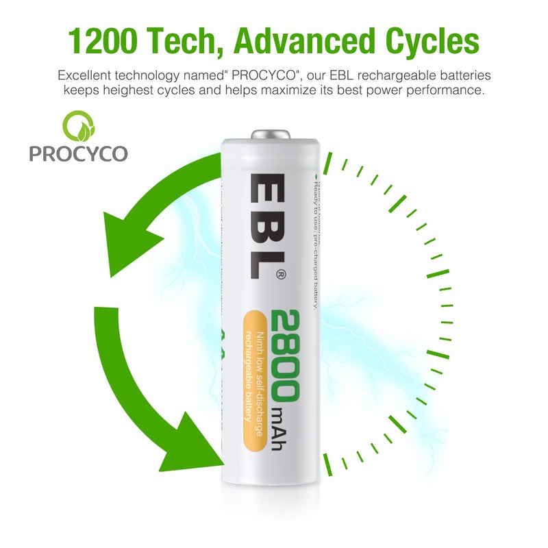 EBL Pack of 8 AA Batteries 2800mAh High Capacity Precharged Ni-MH AA Rechargeable Batteries - Image 3