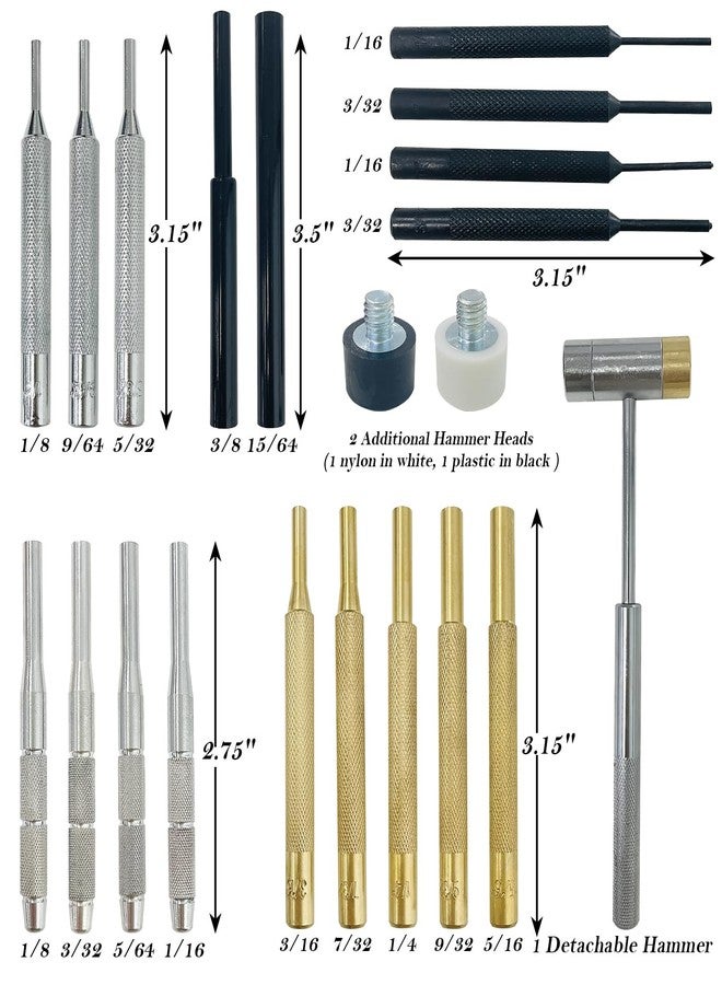 Socpuro 21 Pieces Roll Pin Punch Set, Pin Punch Set and Hammer with Brass, Hollow, Steel, Plastic Punches, Mechanical Repair Pin Punch Tools with Storage Case - Image 2
