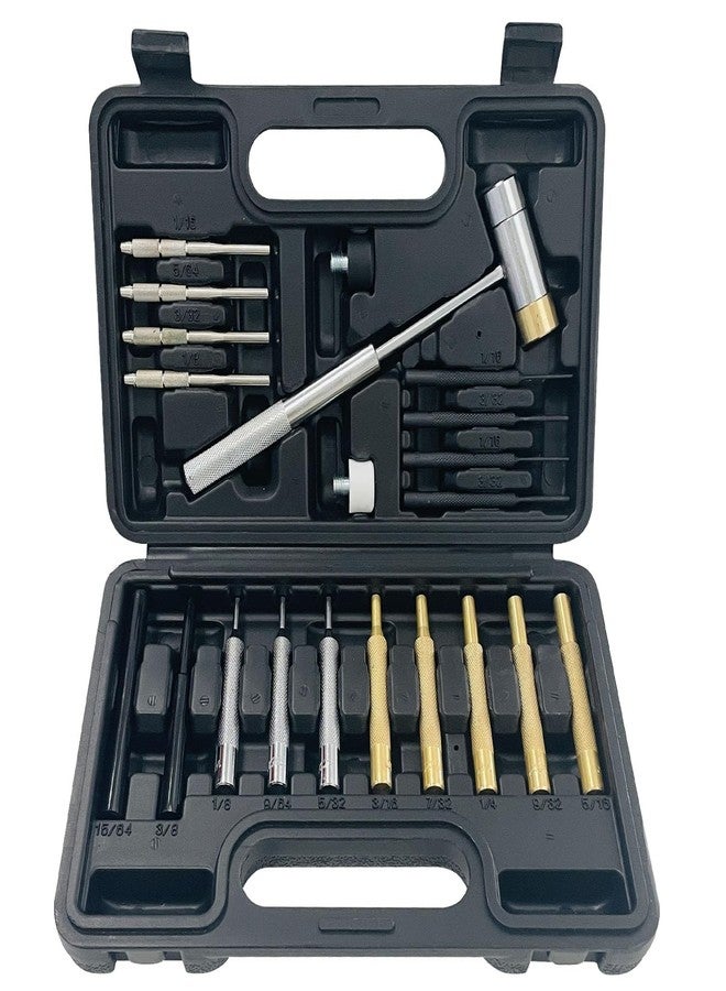 Socpuro 21 Pieces Roll Pin Punch Set, Pin Punch Set and Hammer with Brass, Hollow, Steel, Plastic Punches, Mechanical Repair Pin Punch Tools with Storage Case - Image 1
