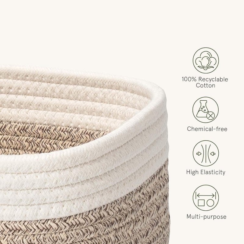 Antole Rope Storage Baskets for Organizing,Cotton Woven Basket for Bathroom Shelve Nursery,Laundry Basket Organizer Bins,Brown Woven Basket,Baby Basket,Rope Basket for Storage (Grey+White-3pcs) - Image 3