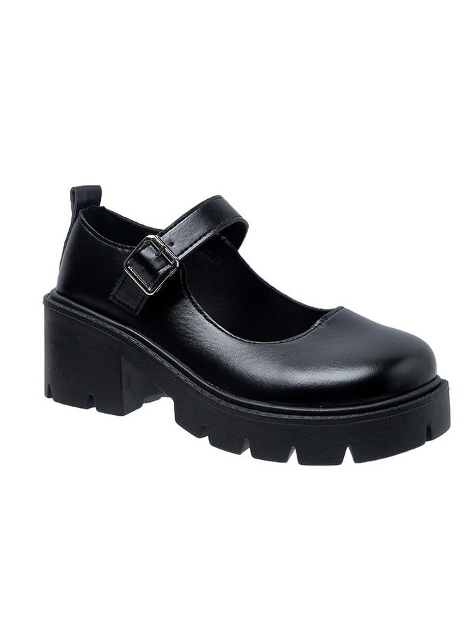 Retro Mary Jane Thick Platform Womens Shoes Spring 2024 Matte Black - Image 2