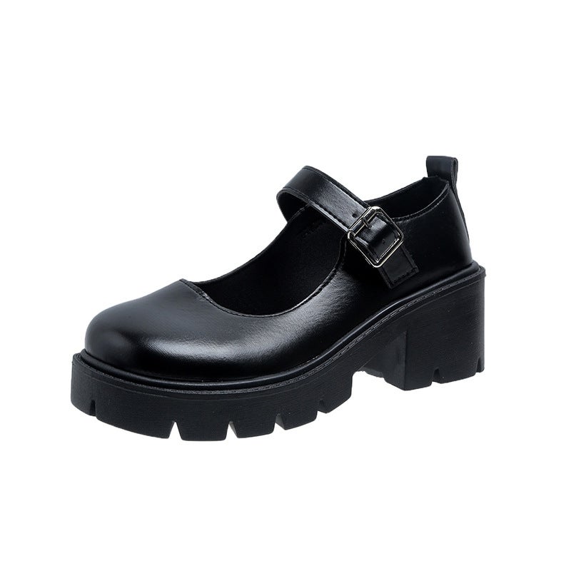 Retro Mary Jane Thick Platform Womens Shoes Spring 2024 Matte Black - Image 1