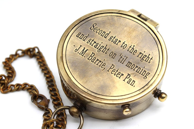 OCEAN REPLICAS Second Star to The Right J. M. Barrie, Peter Pan Engraved Brass Compass for Anniversary, Birthday, Graduation Day, Confirmation Gift, Valentine Gift Parting Gift with Wooden Case. - Image 4