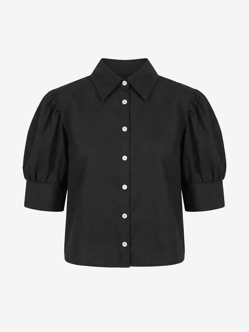 My Fashion Black MY FASHION Buttoned Poplin Shirt with Shirt Collar for Women | Best Price UAE
