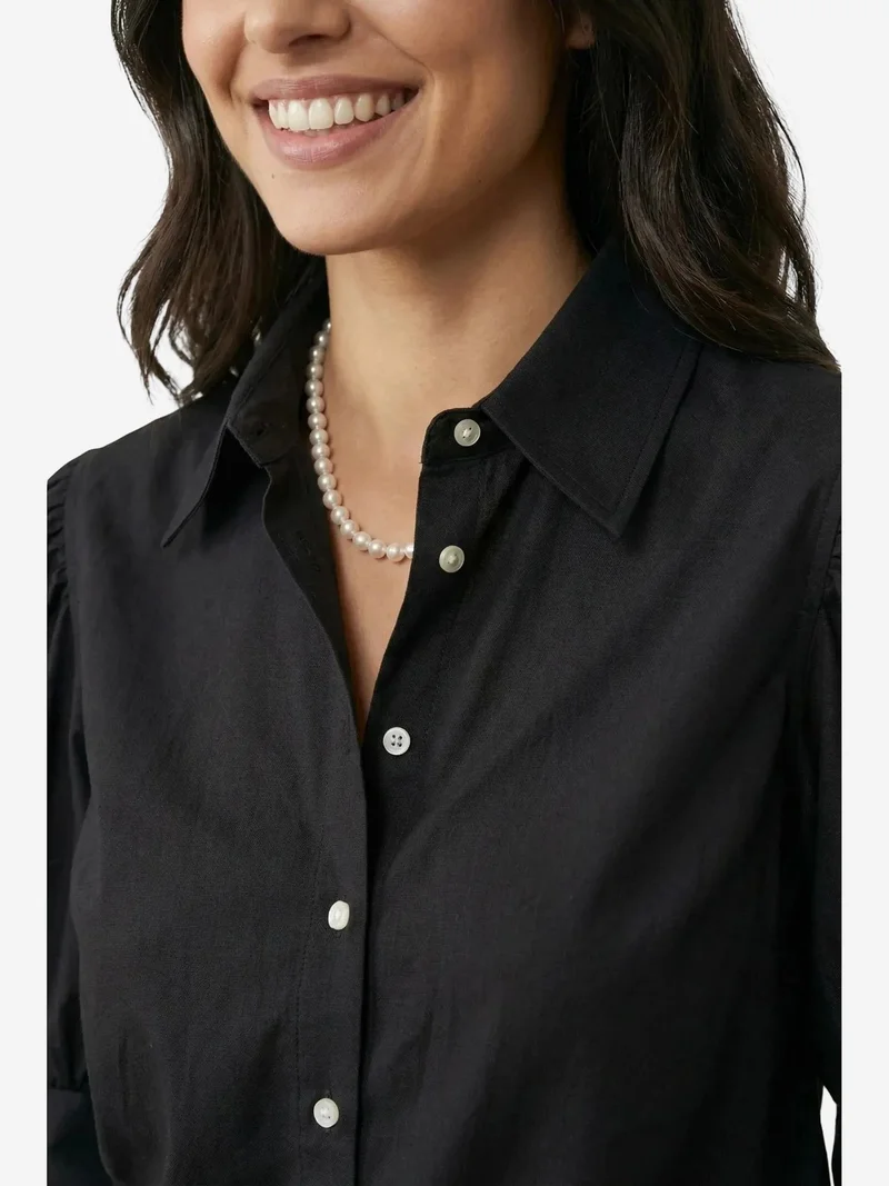 My Fashion Black MY FASHION Buttoned Poplin Shirt with Shirt Collar for Women | Best Price UAE