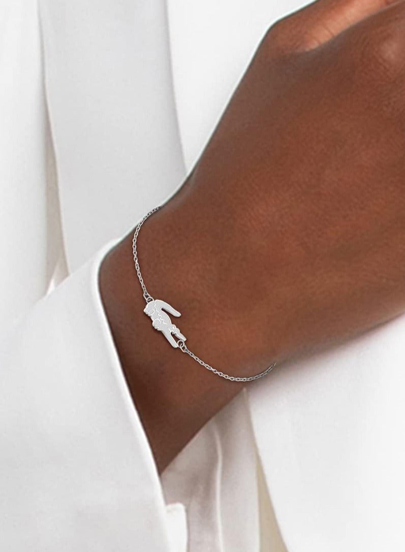 LACOSTE Lacoste Women's Silver-Tone Crocodile Logo Chain Bracelet - Image 3