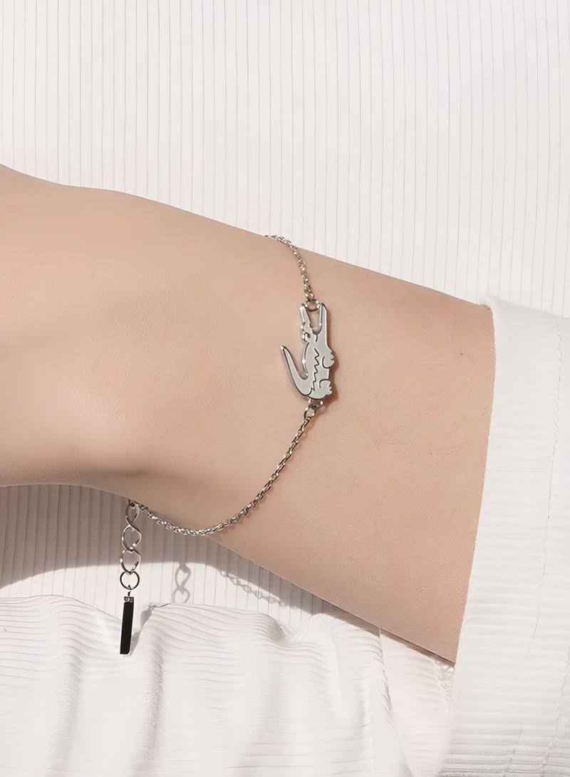 LACOSTE Lacoste Women's Silver-Tone Crocodile Logo Chain Bracelet - Image 4