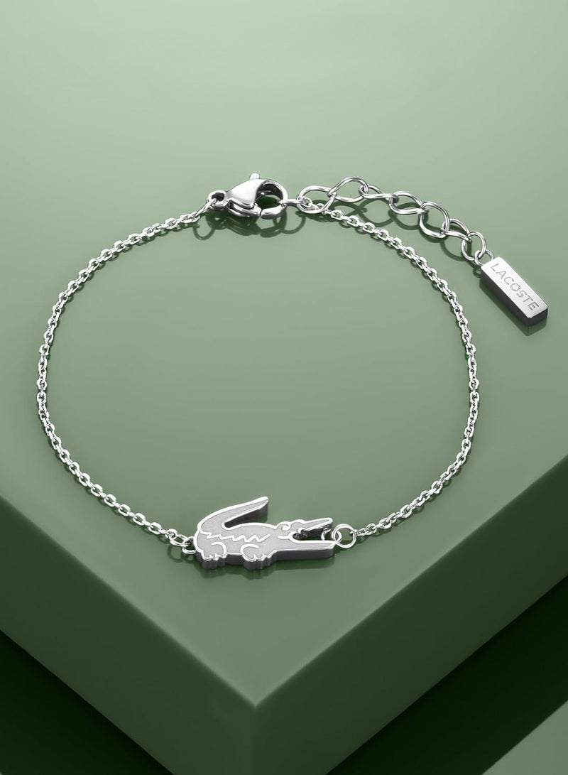 LACOSTE Lacoste Women's Silver-Tone Crocodile Logo Chain Bracelet - Image 5
