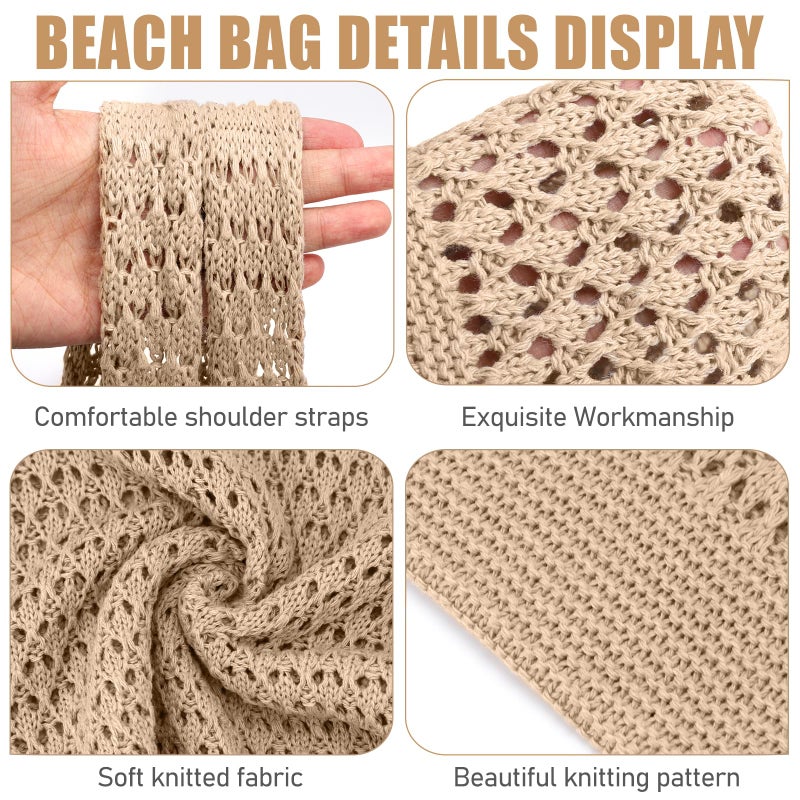 hatisan Crochet Bags for Women Summer Beach Tote Bag Aesthetic Tote Bag Hippie Bag Knit Bag (Khaki) - Image 5