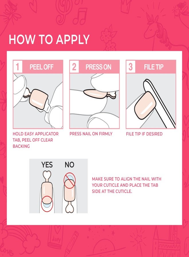 Impress KISS imPRESS No Glue Mani Press On Nails, Mini Press-On Manicure for Kids, 'Dream Big', Pink, Kids Size, Squoval Shape, Includes 20 Fake Nails with Removable Application Tabs, 1 Mini File - Image 2