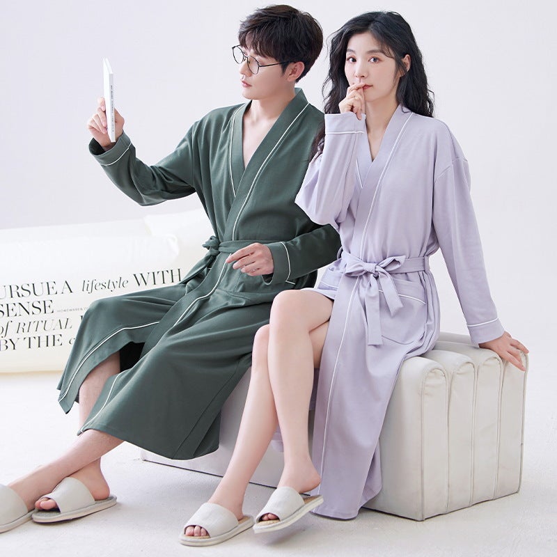 Couple'S Nightgown Women'S Absorbent Bathrobe Summer Mid-Length Nightgown Men'S Thin Bathrobe Pajamas Home Clothes - Image 5
