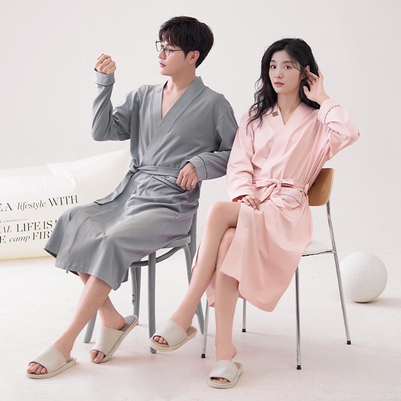 Couple'S Nightgown Women'S Absorbent Bathrobe Summer Mid-Length Nightgown Men'S Thin Bathrobe Pajamas Home Clothes - Image 1