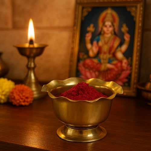 Spillbox Brass Chandhan | Kumkum | Turmeric | Sandal | Haldi | Bowl | Pooja | Puja | Holder | Roli | Stand | Multipurpose for Temple Home -Big- (2) - Image 2
