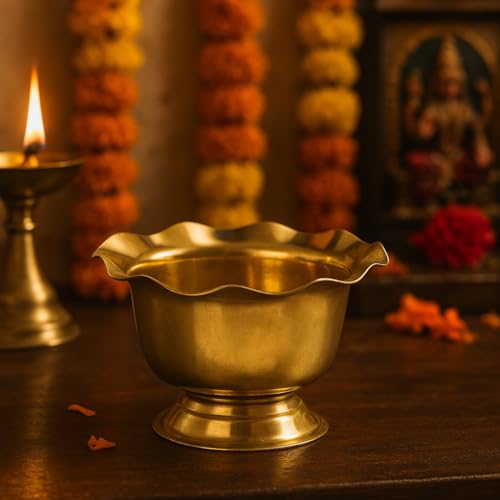Spillbox Brass Chandhan | Kumkum | Turmeric | Sandal | Haldi | Bowl | Pooja | Puja | Holder | Roli | Stand | Multipurpose for Temple Home -Big- (2) - Image 4