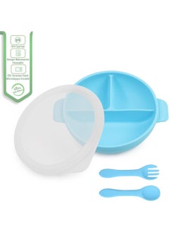 bebek Silicone Feeding Set Vacuum Silicone Food Plate (With Lid), Silicone Fork and Spoon / Blue - pzsku/Z28F835F7B11F54F4E240Z/45/_/1725725389/26eee336-f6c7-473c-aedf-b3c40e56349b