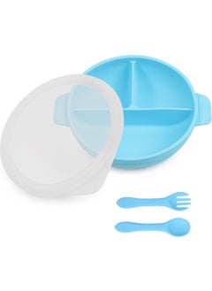 bebek Silicone Feeding Set Vacuum Silicone Food Plate (With Lid), Silicone Fork and Spoon / Blue - pzsku/Z28F835F7B11F54F4E240Z/45/_/1731010442/01beffd5-20d8-460f-9271-f0bca693a529