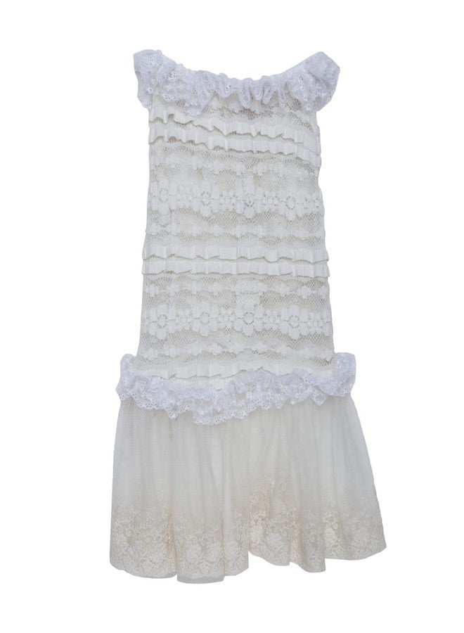 Lulala Dog Dress - Cute Frill Net Sundress with Ruffle Sleeves, Yellow Button-Up Skirt for Small Dogs and Cats, Summer Party Outfit, (16Inch, Cream) - Image 1