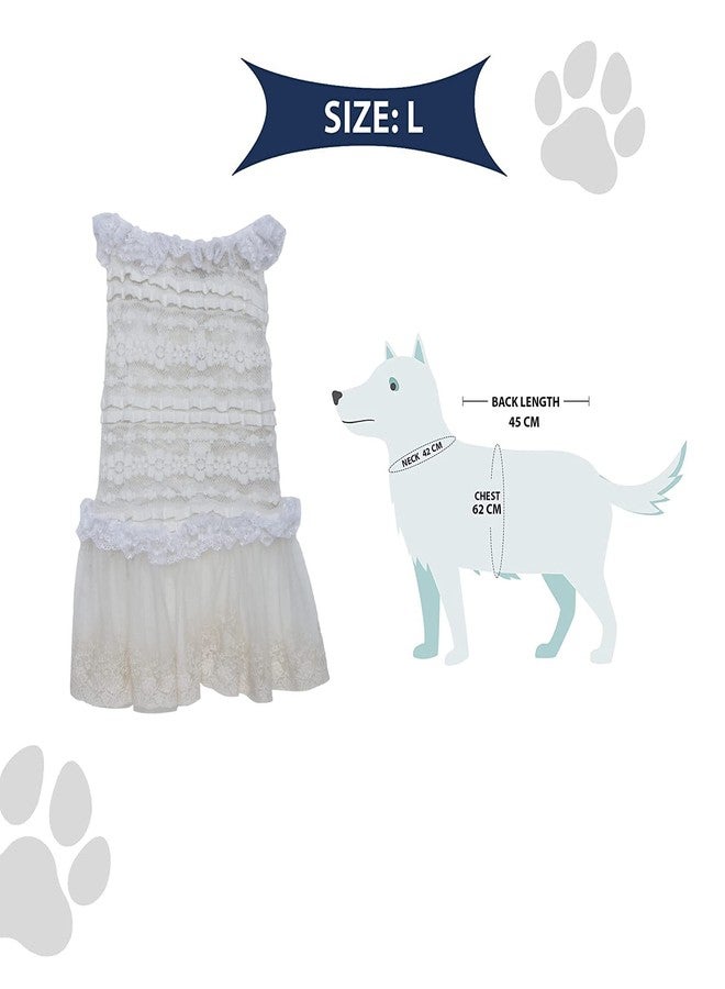 Lulala Dog Dress - Cute Frill Net Sundress with Ruffle Sleeves, Yellow Button-Up Skirt for Small Dogs and Cats, Summer Party Outfit, (16Inch, Cream) - Image 5