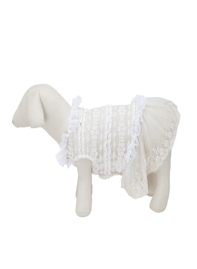 Lulala Dog Dress - Cute Frill Net Sundress with Ruffle Sleeves, Yellow Button-Up Skirt for Small Dogs and Cats, Summer Party Outfit, (16Inch, Cream) - Image 4