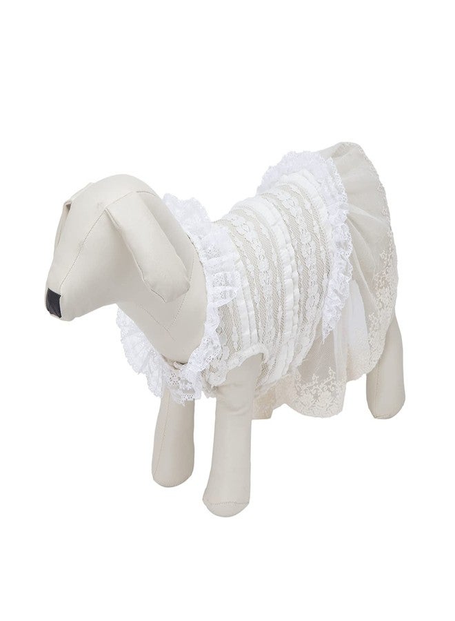 Lulala Dog Dress - Cute Frill Net Sundress with Ruffle Sleeves, Yellow Button-Up Skirt for Small Dogs and Cats, Summer Party Outfit, (16Inch, Cream) - Image 3