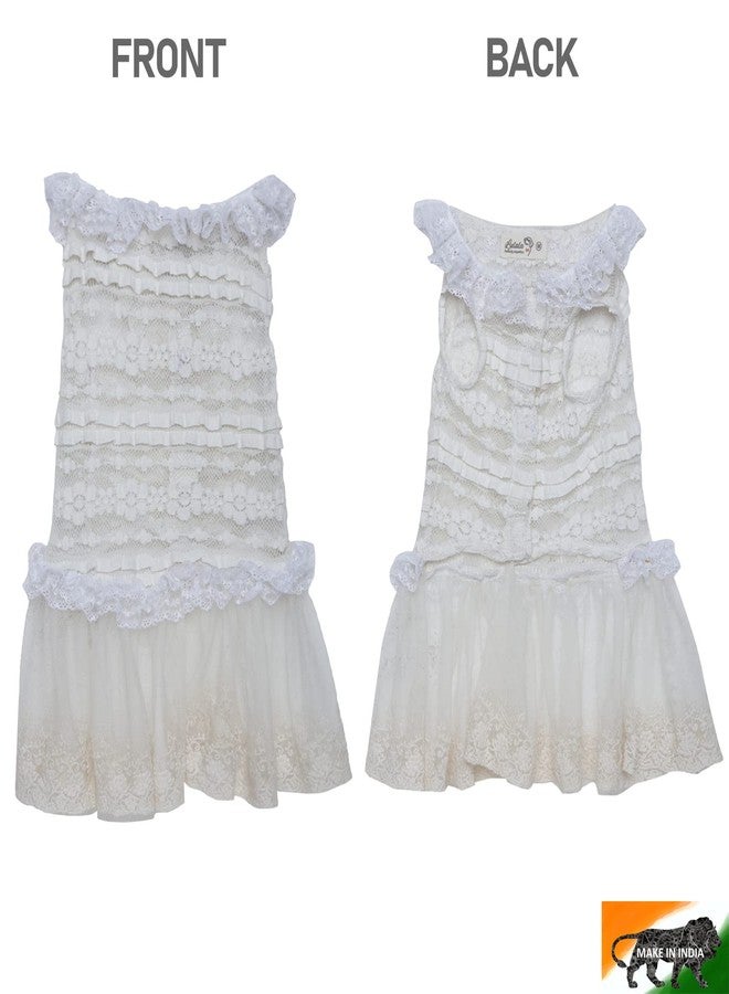 Lulala Dog Dress - Cute Frill Net Sundress with Ruffle Sleeves, Yellow Button-Up Skirt for Small Dogs and Cats, Summer Party Outfit, (16Inch, Cream) - Image 2