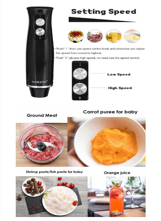 sokany Hand Blender With Chopper and Whisk 4-IN-1, Electric Mixer Hand Blender Set, Multifunctional Portable Electric Blender, Plastic/Stainless Steel, 500W 1000ml WK-1710-4 Black  - Image 5