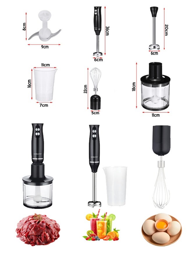 sokany Hand Blender With Chopper and Whisk 4-IN-1, Electric Mixer Hand Blender Set, Multifunctional Portable Electric Blender, Plastic/Stainless Steel, 500W 1000ml WK-1710-4 Black  - Image 4