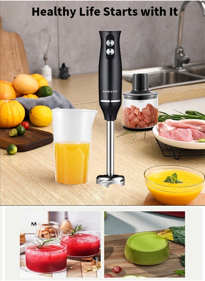sokany Hand Blender With Chopper and Whisk 4-IN-1, Electric Mixer Hand Blender Set, Multifunctional Portable Electric Blender, Plastic/Stainless Steel, 500W 1000ml WK-1710-4 Black  - Image 2