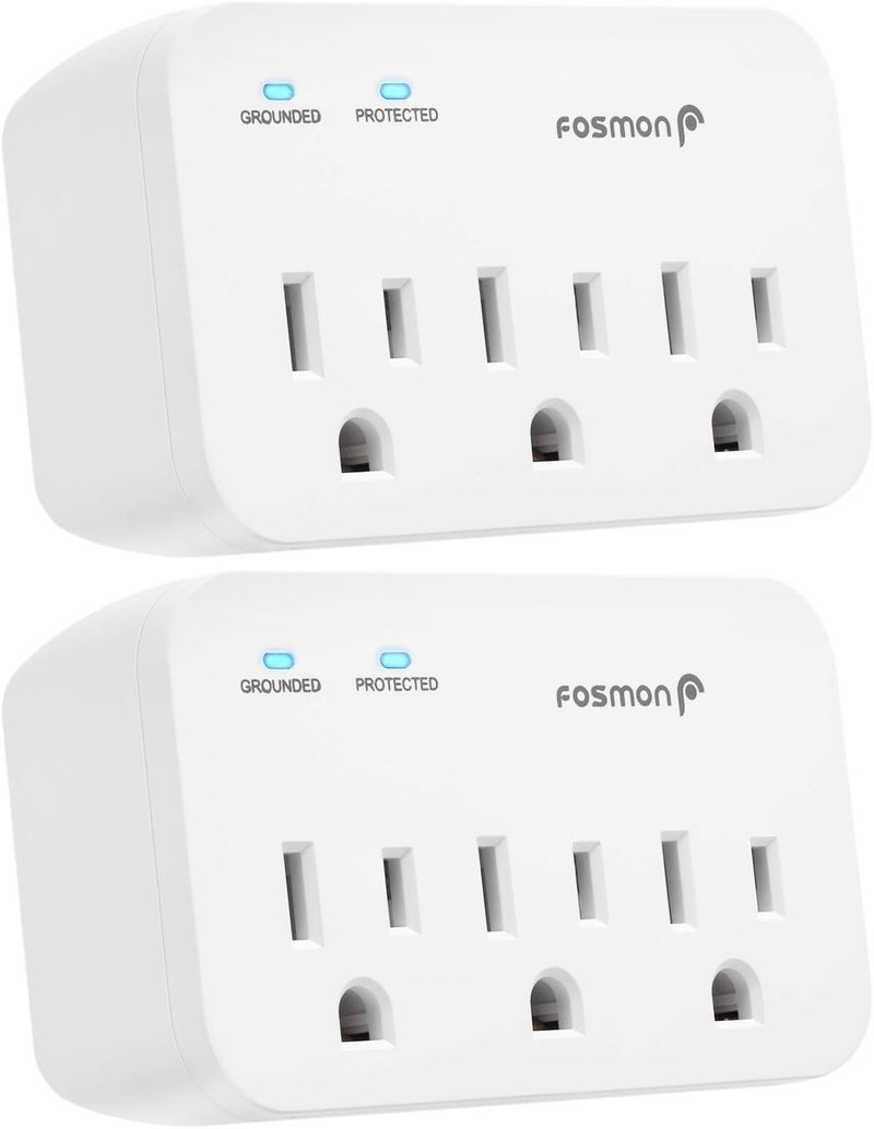 Fosmon Refrigerator Surge Protector, 3 Outlet Heavy Duty Appliance Surge Protector with High Joules for Fridge, Microwave, Washing Machine, Garage Door, 1200J, 1875 Watts, 3 Prong, ETL Listed- 2 Pack - Image 1