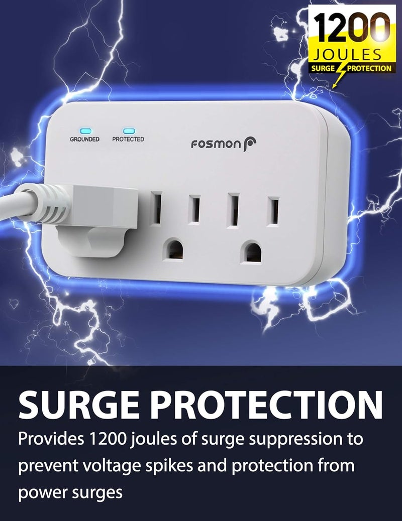 Fosmon Refrigerator Surge Protector, 3 Outlet Heavy Duty Appliance Surge Protector with High Joules for Fridge, Microwave, Washing Machine, Garage Door, 1200J, 1875 Watts, 3 Prong, ETL Listed- 2 Pack - Image 2