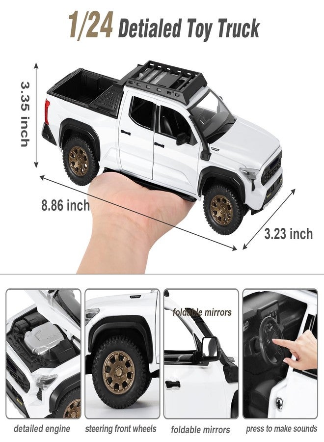 SASBSC Toy Trucks for Boys Age 3-12 1/24 Diecast Pickup Truck Toy with Lights, Sounds &Openable Doors Durable Metal Model Cars for Collection Pull Back Car Toys for 3+ Year Old Kids (White) - Image 4