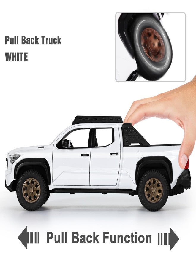 SASBSC Toy Trucks for Boys Age 3-12 1/24 Diecast Pickup Truck Toy with Lights, Sounds &Openable Doors Durable Metal Model Cars for Collection Pull Back Car Toys for 3+ Year Old Kids (White) - Image 3