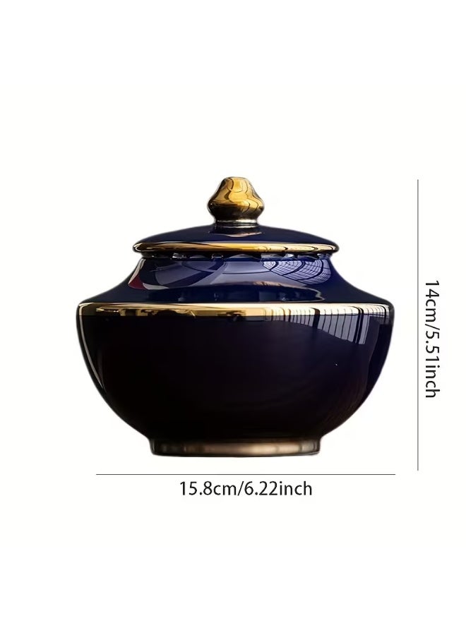 إيروريكس علب تيفن سيراميك دائرية أنيقة – باللونين الأحمر والأزرق الداكن مع مقابض ذهبية وأغطية قابلة للفتح، مثالية لديكور المنزل وزينة المكاتب، تيفن ديكور منزلي | تيفن سيراميك عصري | تيفن سيراميك متين - Image 2