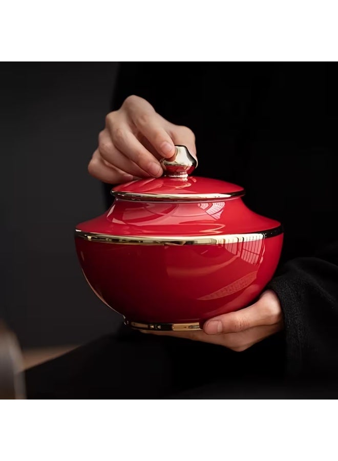 إيروريكس علب تيفن سيراميك دائرية أنيقة – باللونين الأحمر والأزرق الداكن مع مقابض ذهبية وأغطية قابلة للفتح، مثالية لديكور المنزل وزينة المكاتب، تيفن ديكور منزلي | تيفن سيراميك عصري | تيفن سيراميك متين - Image 5