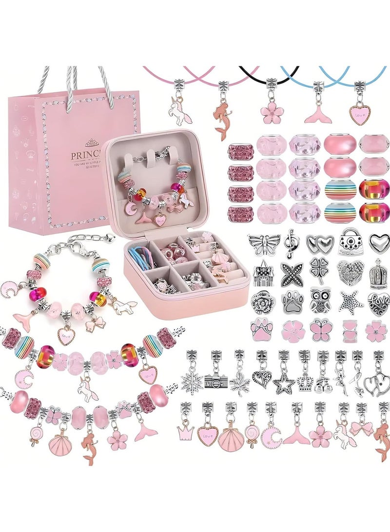 M.A&F's Bracelet Making Kit for Girls,68PCs Charm Bracelets Kit with Jewelry Box, Jewelry Charms, Bracelets for DIY Craft, Bracelet Gift for Adults and Kids，Present For 3-12 Year Old Girl (pink) - Image 2