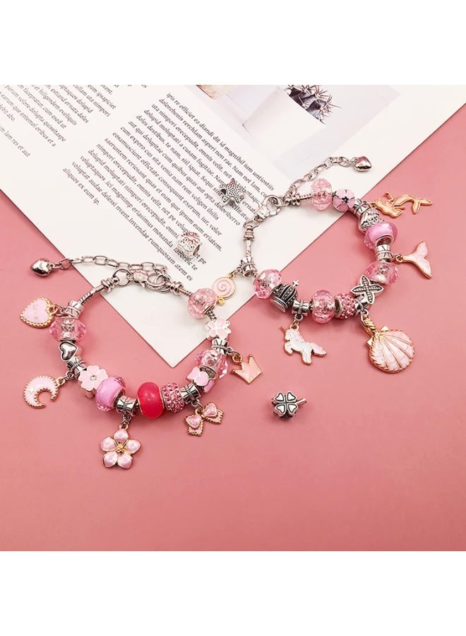 M.A&F's Bracelet Making Kit for Girls,68PCs Charm Bracelets Kit with Jewelry Box, Jewelry Charms, Bracelets for DIY Craft, Bracelet Gift for Adults and Kids，Present For 3-12 Year Old Girl (pink) - Image 4