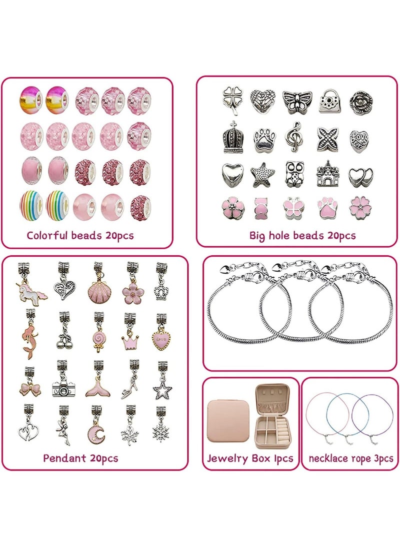 M.A&F's Bracelet Making Kit for Girls,68PCs Charm Bracelets Kit with Jewelry Box, Jewelry Charms, Bracelets for DIY Craft, Bracelet Gift for Adults and Kids，Present For 3-12 Year Old Girl (pink) - Image 3