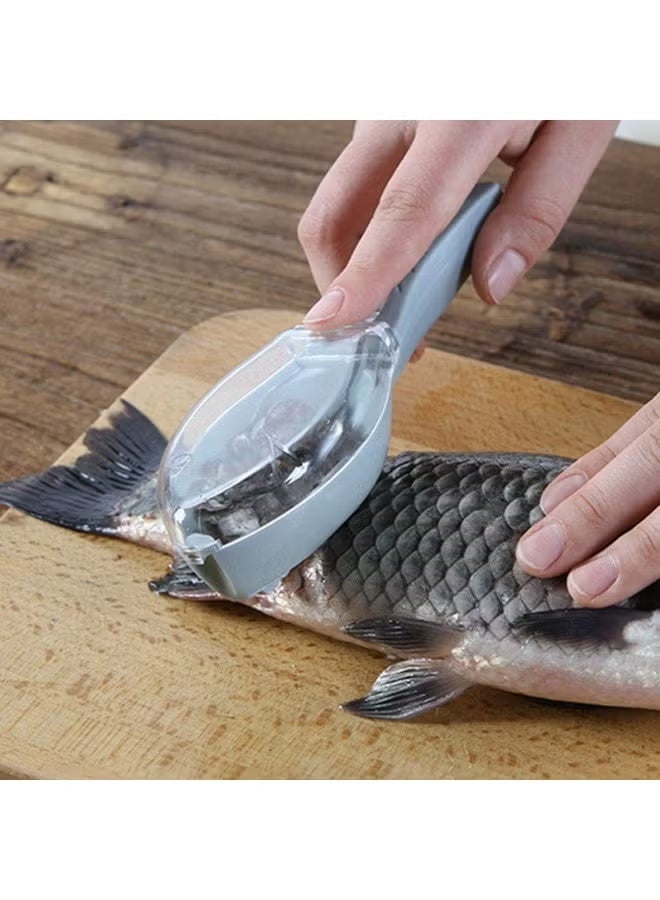 مكشطة قشور السمك مع وعاء مدمج - أداة سريعة ونظيفة لإزالة القشور - أداة مطبخ مريحة للمأكولات البحرية - Image 1