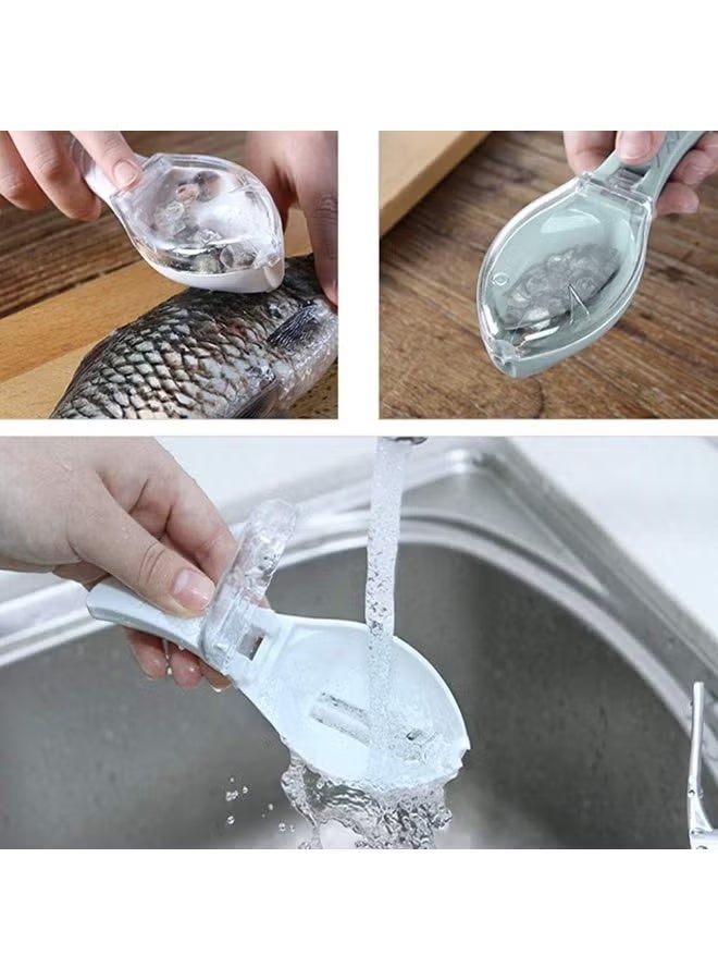 مكشطة قشور السمك مع وعاء مدمج - أداة سريعة ونظيفة لإزالة القشور - أداة مطبخ مريحة للمأكولات البحرية - Image 2