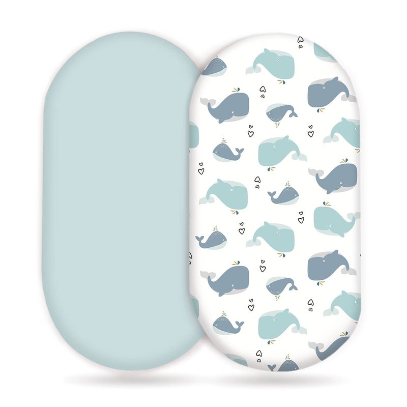GRSSDER Stretchy Ultra Soft Fitted Bassinet Sheet Set 2 Pack, Universal Fit for Bassinets Baby Cradle Moses Basket Oval Rectangle Pad/Mattress, Lovely Whale Bassinet Sheets - Image 1