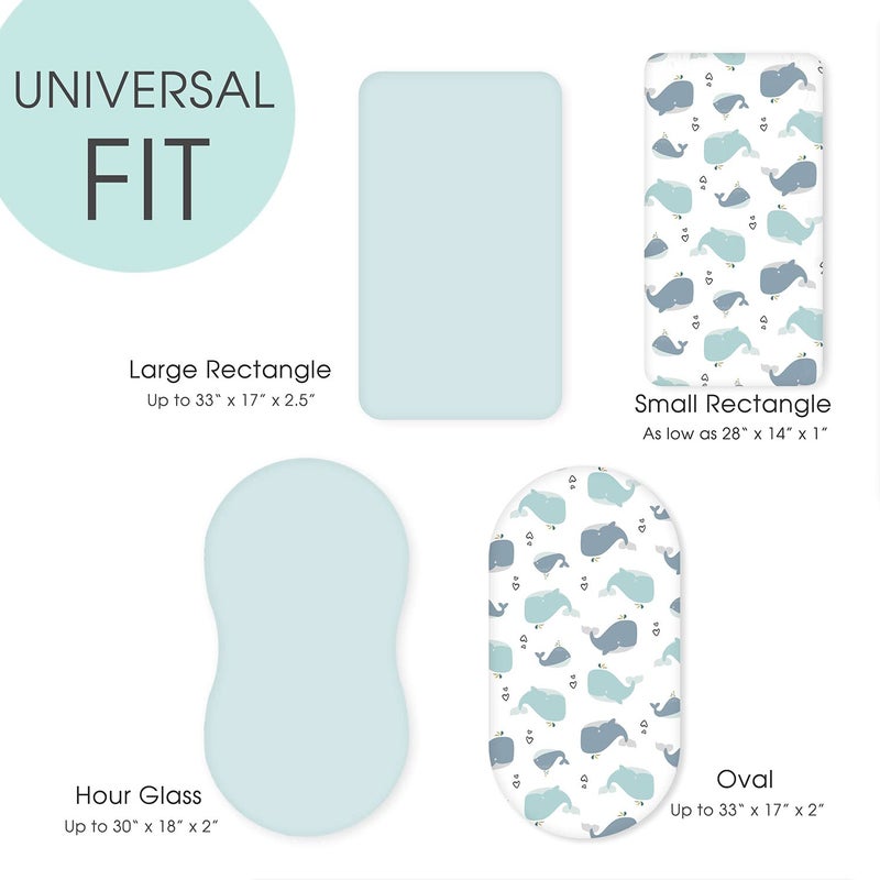 GRSSDER Stretchy Ultra Soft Fitted Bassinet Sheet Set 2 Pack, Universal Fit for Bassinets Baby Cradle Moses Basket Oval Rectangle Pad/Mattress, Lovely Whale Bassinet Sheets - Image 5