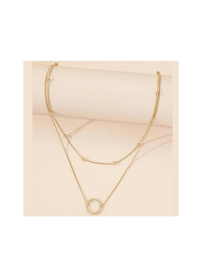 MIRFA Circle Pendant With Small Golden Balls Double Layered Chain Necklace  - Image 3
