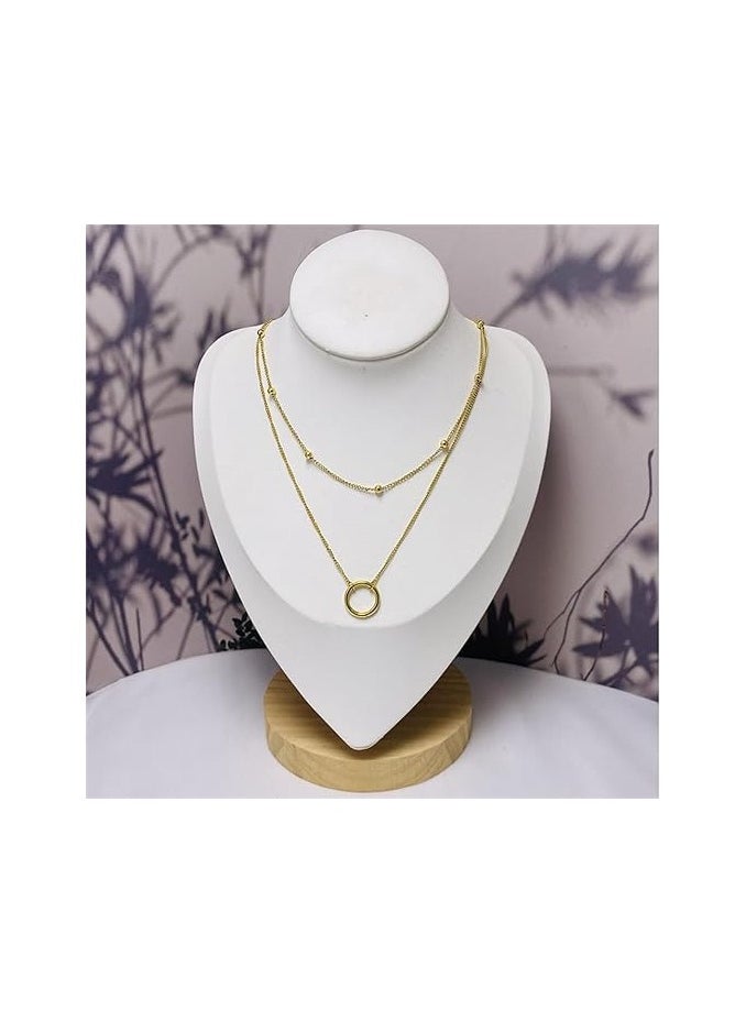 MIRFA Circle Pendant With Small Golden Balls Double Layered Chain Necklace  - Image 5