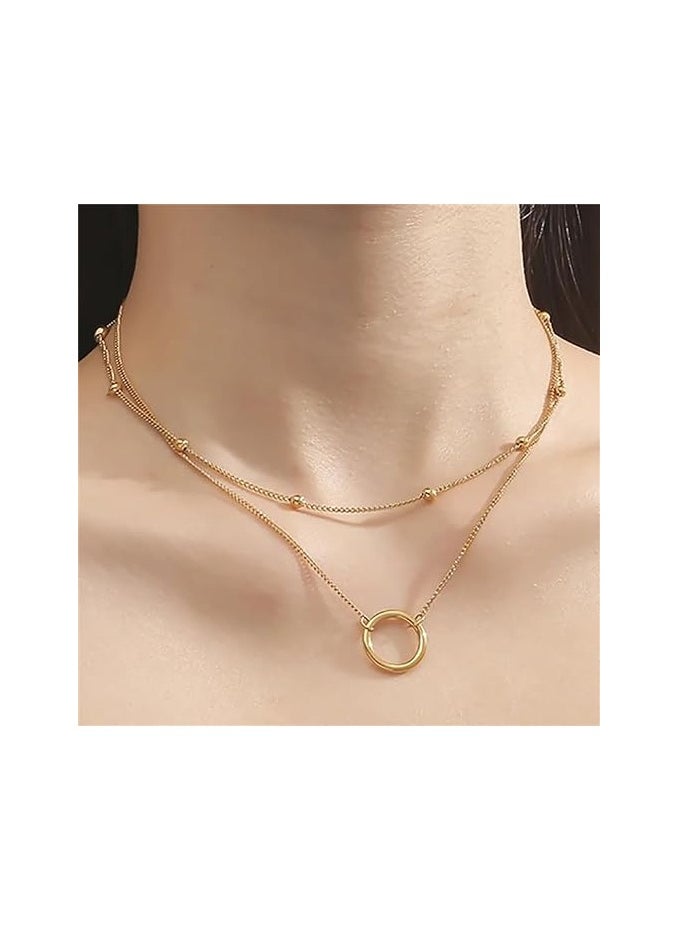 MIRFA Circle Pendant With Small Golden Balls Double Layered Chain Necklace  - Image 2