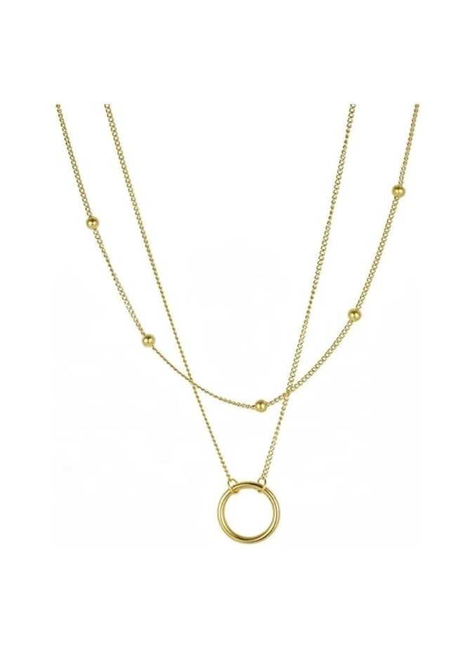 MIRFA Circle Pendant With Small Golden Balls Double Layered Chain Necklace  - Image 4