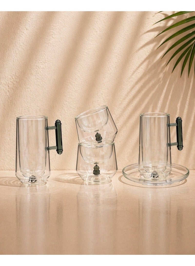 18 Pieces Tea & Coffee Serving Set – Masjid-Inspired Double-Layer Glass with Accent Handle & Saucer - Image 2