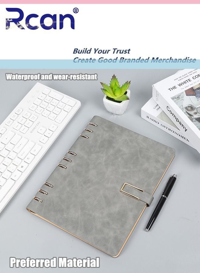 Rcan A5 PU Leather Notebook Soft Cover Binder Paperback Travel Diary With Magnetic Buckle Thickened Detachable Padded Meeting Record Book Suitable for Business Office School Students Family Writing  - Image 2
