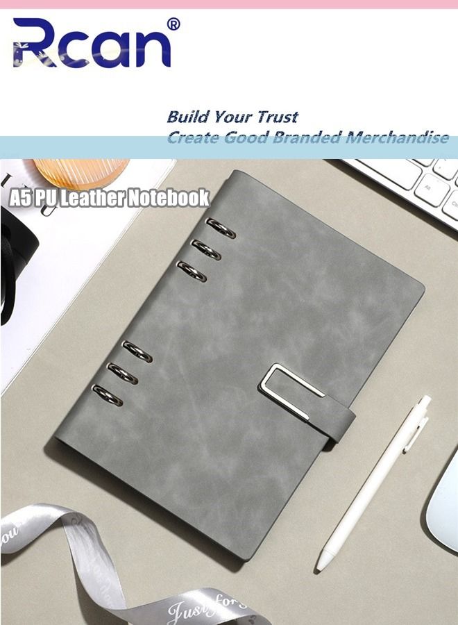 Rcan A5 PU Leather Notebook Soft Cover Binder Paperback Travel Diary With Magnetic Buckle Thickened Detachable Padded Meeting Record Book Suitable for Business Office School Students Family Writing  - Image 1