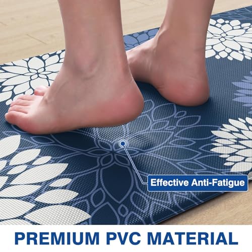 SofterCharm Kitchen Mats, 2PCS Non-Slip Cushioned Rugs, Anti-Fatigue Waterproof Floor Rug, Washable Standing Desk Mat, Home Laundry Office Apartment Decor and Accessories (17.3" ×59" +17.3" ×30"-Blue) - Image 4