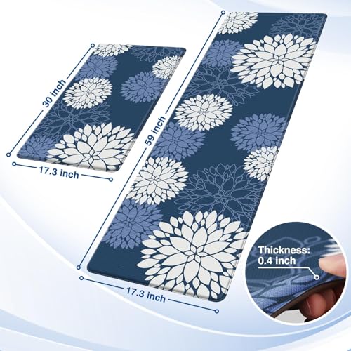 SofterCharm Kitchen Mats, 2PCS Non-Slip Cushioned Rugs, Anti-Fatigue Waterproof Floor Rug, Washable Standing Desk Mat, Home Laundry Office Apartment Decor and Accessories (17.3" ×59" +17.3" ×30"-Blue) - Image 2